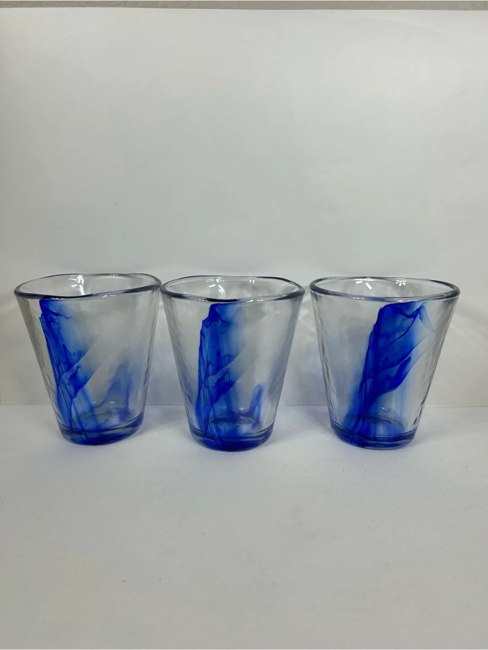 Set of 3 Bormioli Rocco Murano Cobalt Blue Swirl Tumblers Drinking Glasses